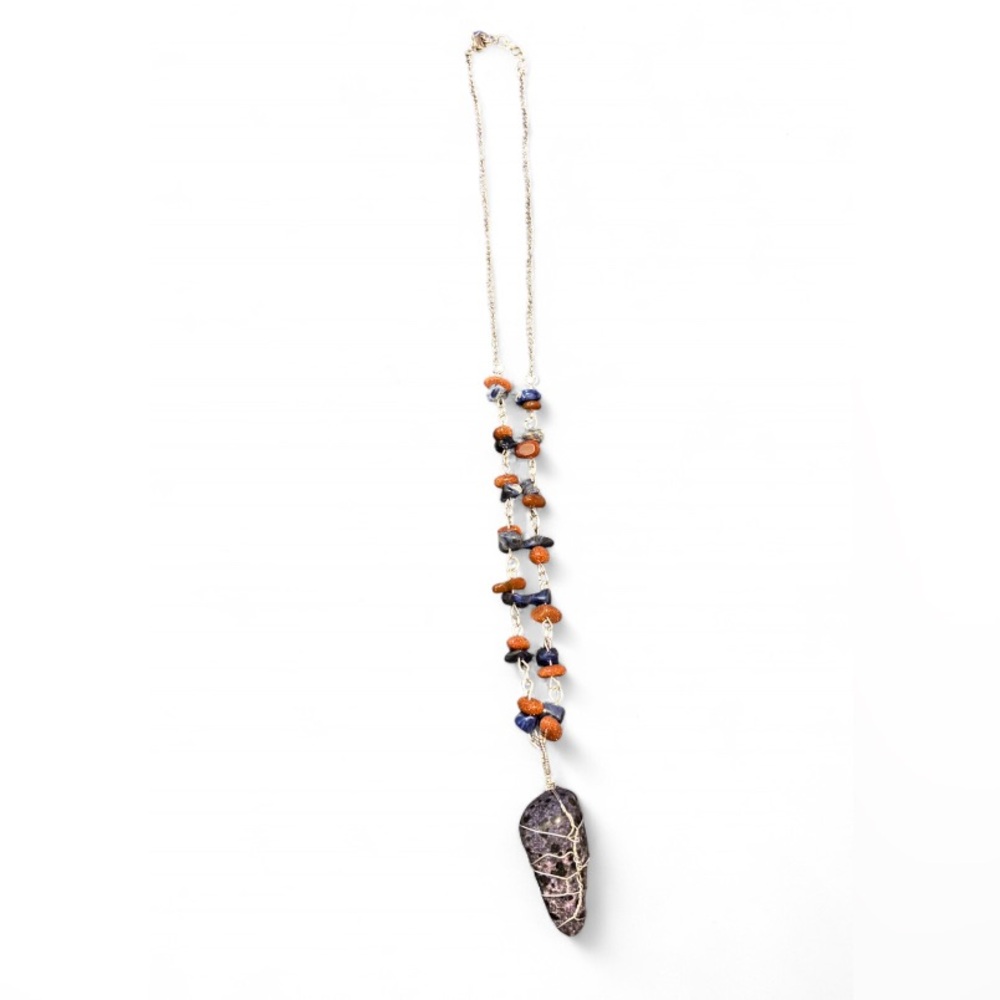 Handcrafted Goldstone, Sodalite, and Purple Dalmatian Jasper Necklace